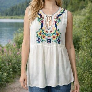Anthropologie Chloe Oliver Gaila Faux Silk Embroidered Tunic Top Medium NWT